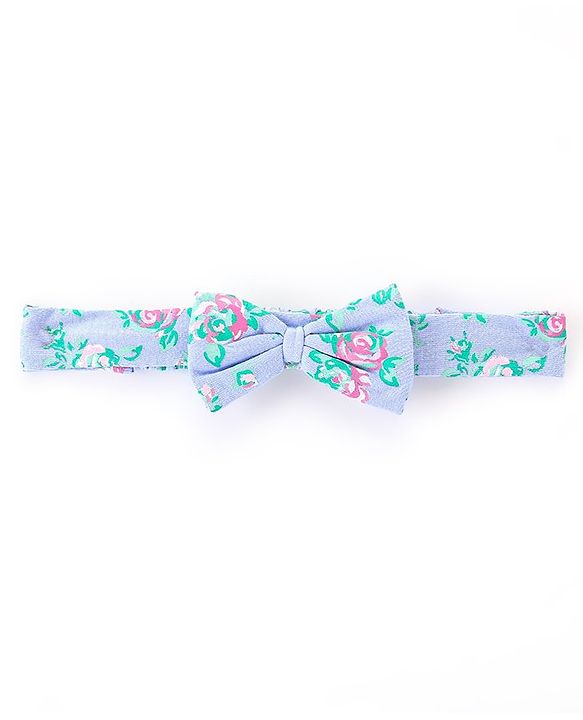 Babyhug Cotton Knit Half Sleeves Frock with Bloomer & Hairband Floral Printed - Blue