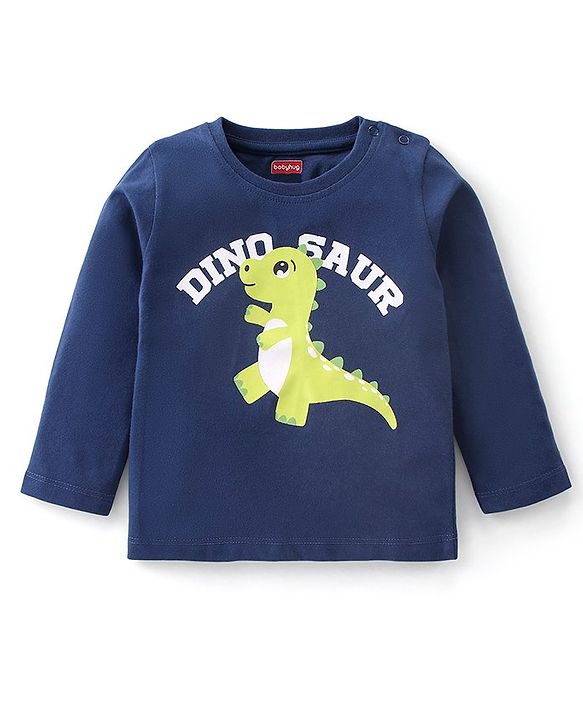 Babyhug Cotton Knit Full Sleeves Dino Graphics Printed  T-Shirt - Navy Blue