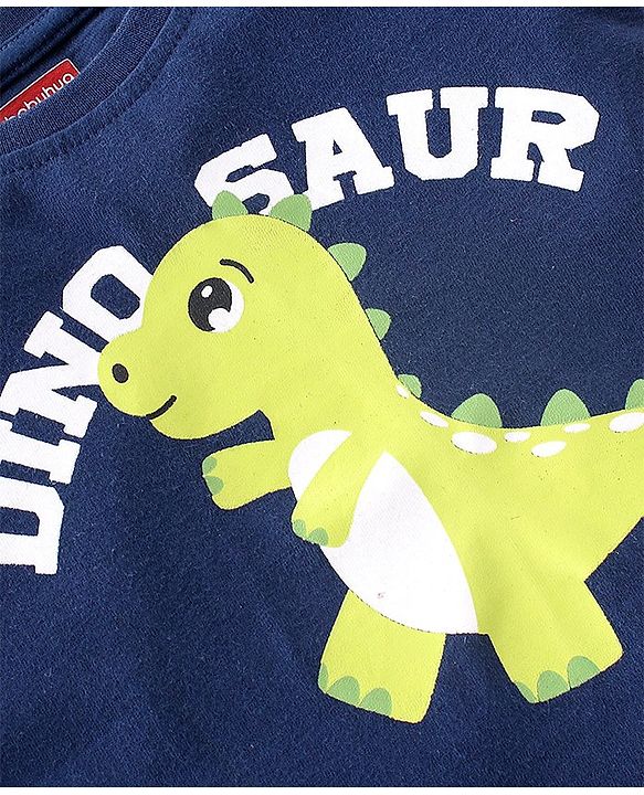Babyhug Cotton Knit Full Sleeves Dino Graphics Printed  T-Shirt - Navy Blue