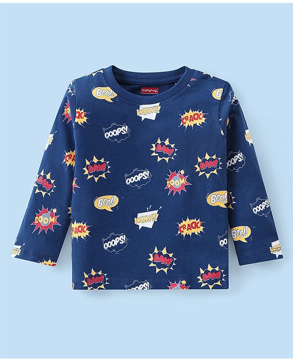 Babyhug 100% Cotton Full Sleeves T-Shirt with Text Graphics Print & Striped Pack of 3  - Blue & White