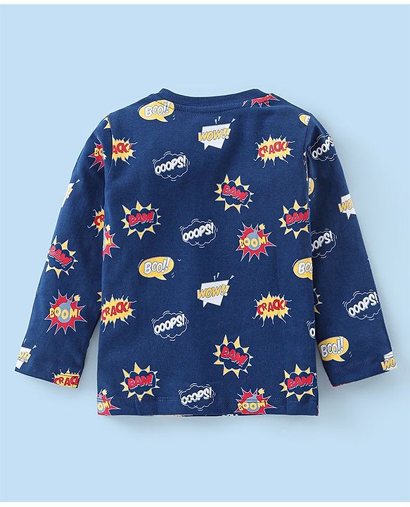 Babyhug 100% Cotton Full Sleeves T-Shirt with Text Graphics Print & Striped Pack of 3  - Blue & White