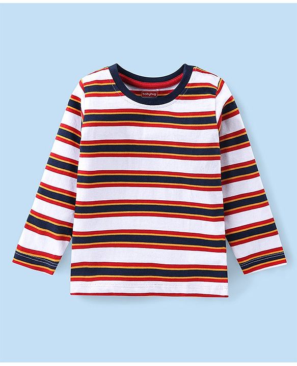Babyhug 100% Cotton Full Sleeves T-Shirt with Text Graphics Print & Striped Pack of 3  - Blue & White