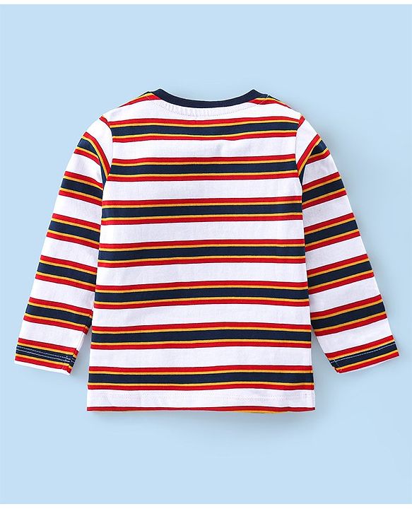 Babyhug 100% Cotton Full Sleeves T-Shirt with Text Graphics Print & Striped Pack of 3  - Blue & White