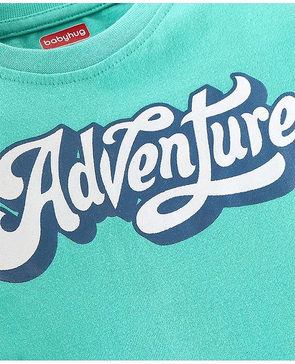 Babyhug Cotton Knit Full Sleeves T-Shirt Graphic Text Print - Green