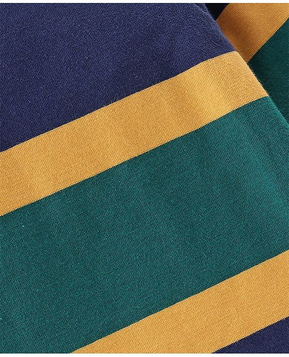 Babyhug Cotton Knit Full Sleeves Striped Skivi T-Shirt - Navy Blue & Orange