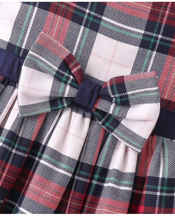 Babyhug Woven Yard Dyed Half Sleeves Checks Frock with Bow Applique - Red