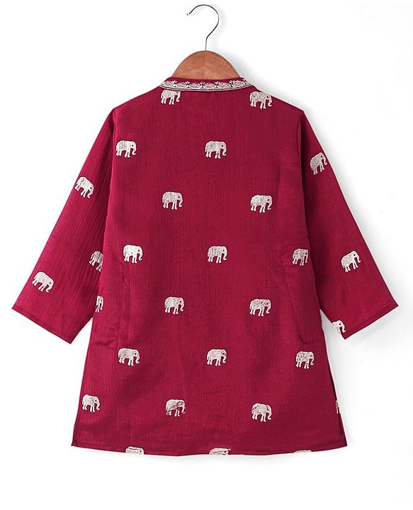 Babyhug Woven Full Sleeves Foil Printed Kurta & Pyjama Set - Maroon & White