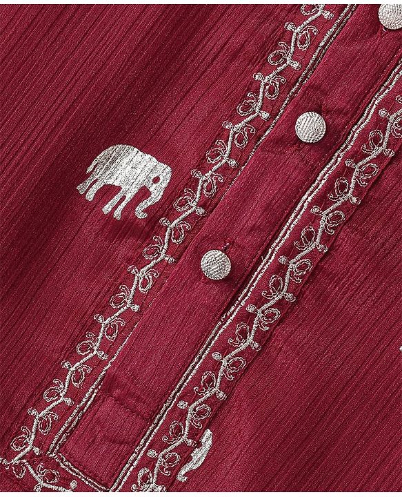 Babyhug Woven Full Sleeves Foil Printed Kurta & Pyjama Set - Maroon & White