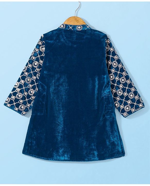 Babyhug Full Sleeves Sequined Embroidered Kurta with Pyjama Set - Teal