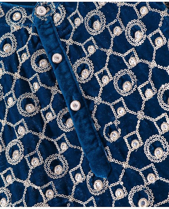 Babyhug Full Sleeves Sequined Embroidered Kurta with Pyjama Set - Teal
