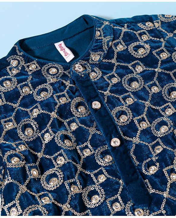 Babyhug Full Sleeves Sequined Embroidered Kurta with Pyjama Set - Teal