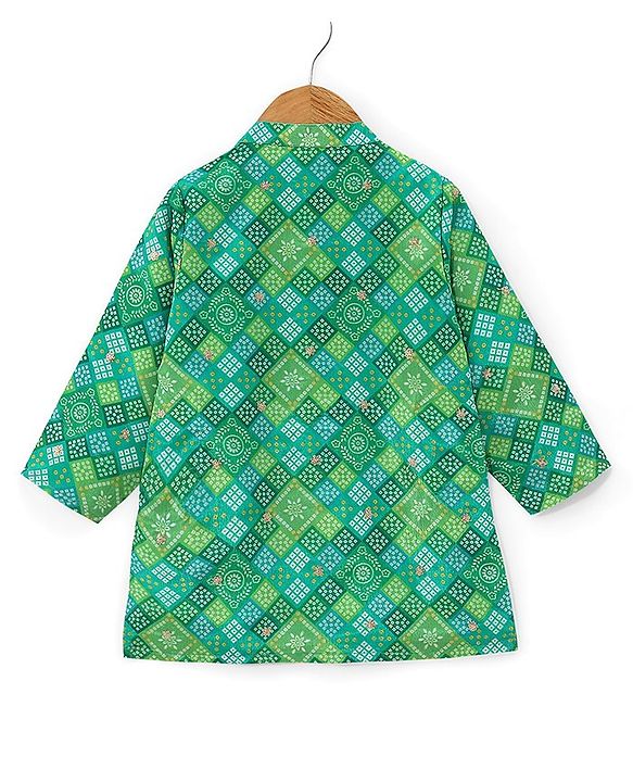 Babyhug Full Sleeves Printed with Sequenced Embroidered Kurta & Pyjama Set - Green