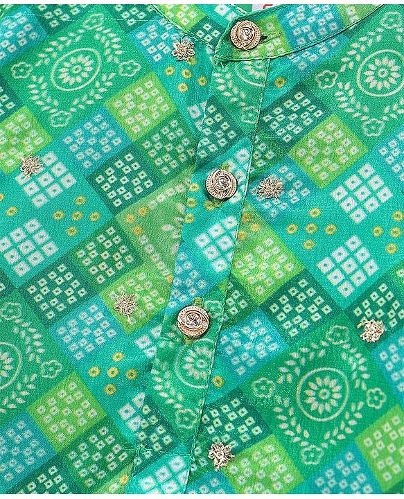 Babyhug Full Sleeves Printed with Sequenced Embroidered Kurta & Pyjama Set - Green
