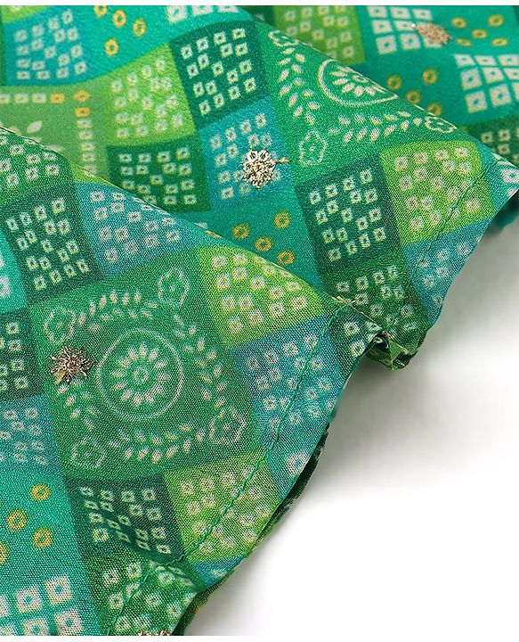 Babyhug Full Sleeves Printed with Sequenced Embroidered Kurta & Pyjama Set - Green