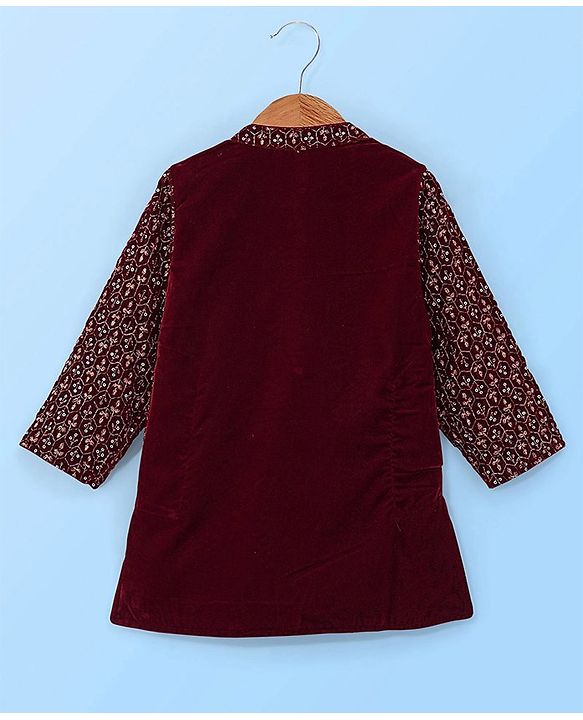 Babyhug Full Sleeves Sequined Embroidered Kurta Pyjama Set - Maroon