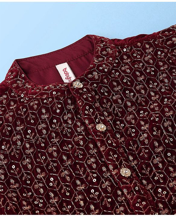 Babyhug Full Sleeves Sequined Embroidered Kurta Pyjama Set - Maroon