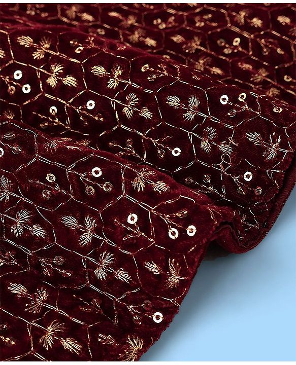 Babyhug Full Sleeves Sequined Embroidered Kurta Pyjama Set - Maroon