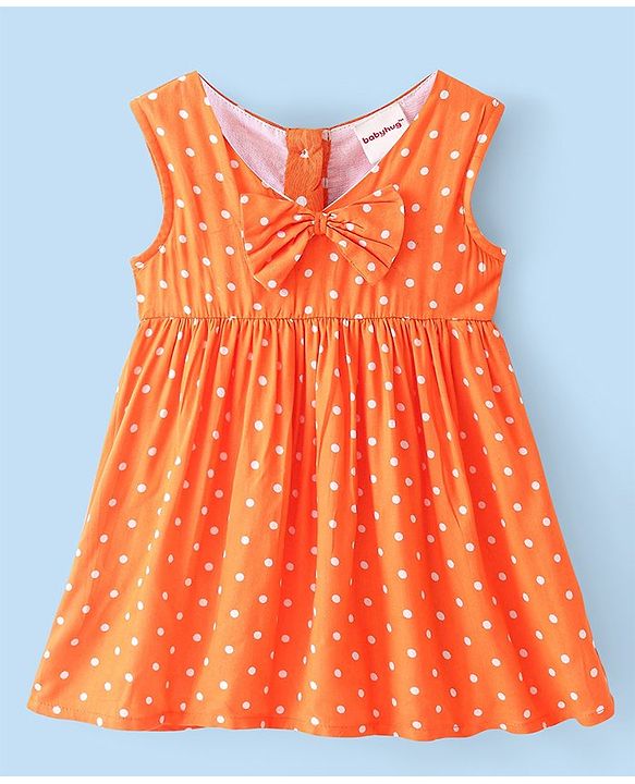 Babyhug Cotton Woven Frock with Half Sleeves T-Shirt Polka Dot Print - Multicolour