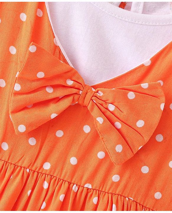 Babyhug Cotton Woven Frock with Half Sleeves T-Shirt Polka Dot Print - Multicolour