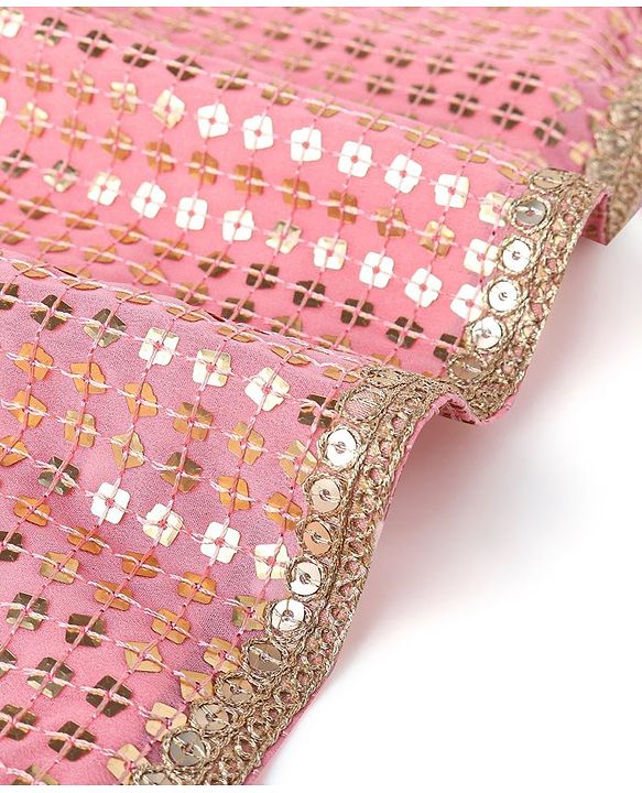 Babyhug Three Fourth Sleeves Sequenced & Embroidered Kurti with Sharara & Dupatta Set - Pink