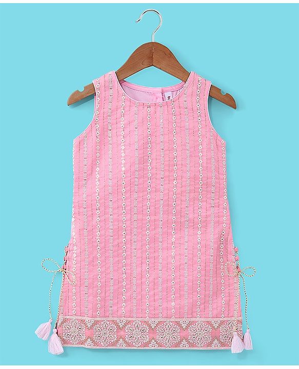 Babyhug Sleeveless Sequenced Embroidered Kurti with Sharara and Dupatta Set - Pink