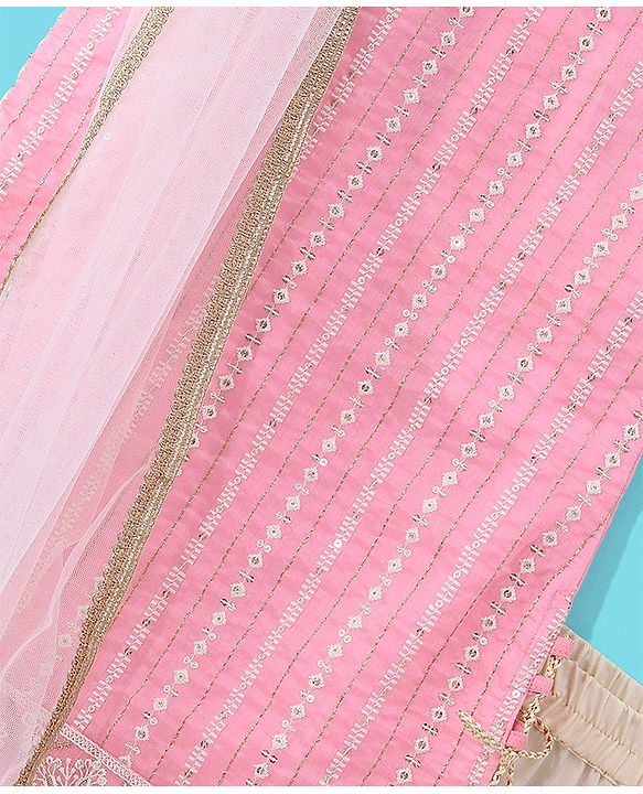 Babyhug Sleeveless Sequenced Embroidered Kurti with Sharara and Dupatta Set - Pink