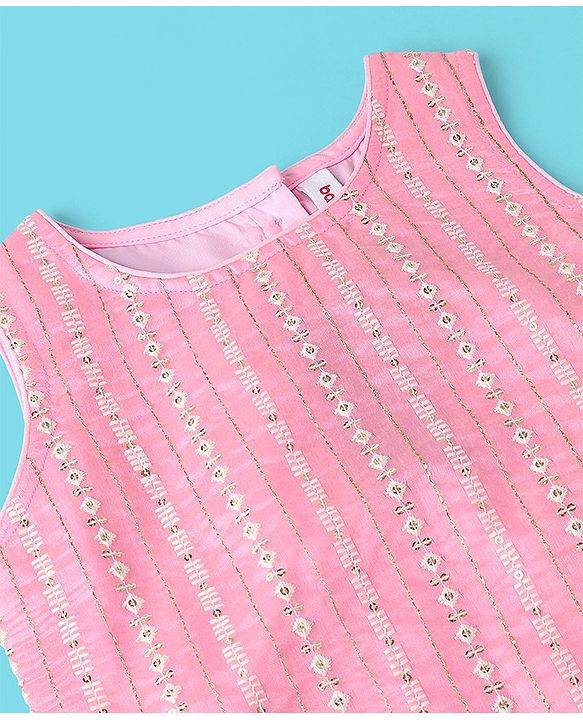 Babyhug Sleeveless Sequenced Embroidered Kurti with Sharara and Dupatta Set - Pink