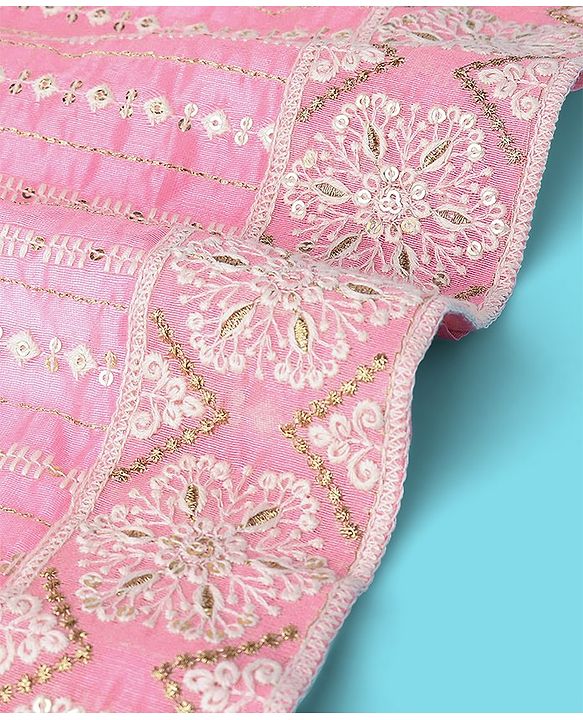 Babyhug Sleeveless Sequenced Embroidered Kurti with Sharara and Dupatta Set - Pink