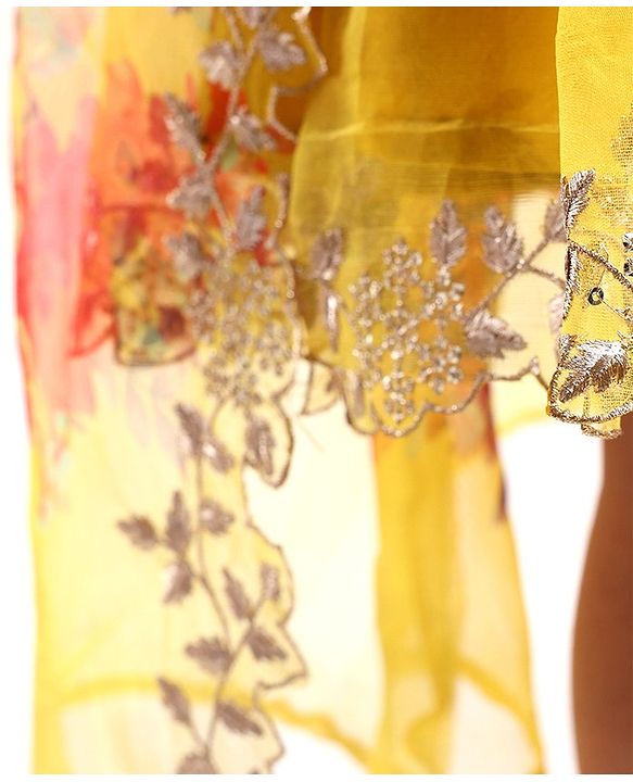 Babyhug Woven Sleeveless Ethnic Dress & Jacket Set With Floral Printed & Embroidery - Yellow