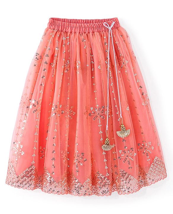 Babyhug Woven Sequined Lehenga and Half Sleeves Choli Set with Lace Border Dupatta - Red