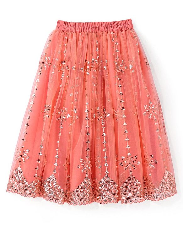 Babyhug Woven Sequined Lehenga and Half Sleeves Choli Set with Lace Border Dupatta - Red