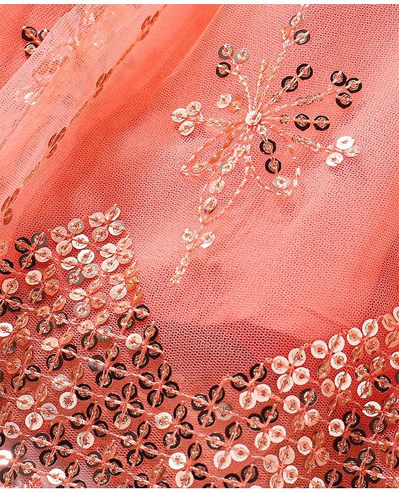 Babyhug Woven Sequined Lehenga and Half Sleeves Choli Set with Lace Border Dupatta - Red