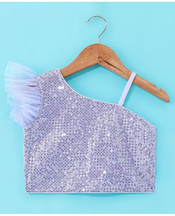Babyhug Sleeveless Sequenced Choli & Floral Embroidered Lehenga with Dupatta Set - Lavender