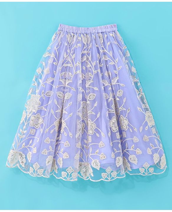 Babyhug Sleeveless Sequenced Choli & Floral Embroidered Lehenga with Dupatta Set - Lavender