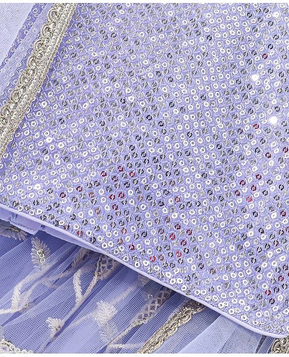 Babyhug Sleeveless Sequenced Choli & Floral Embroidered Lehenga with Dupatta Set - Lavender