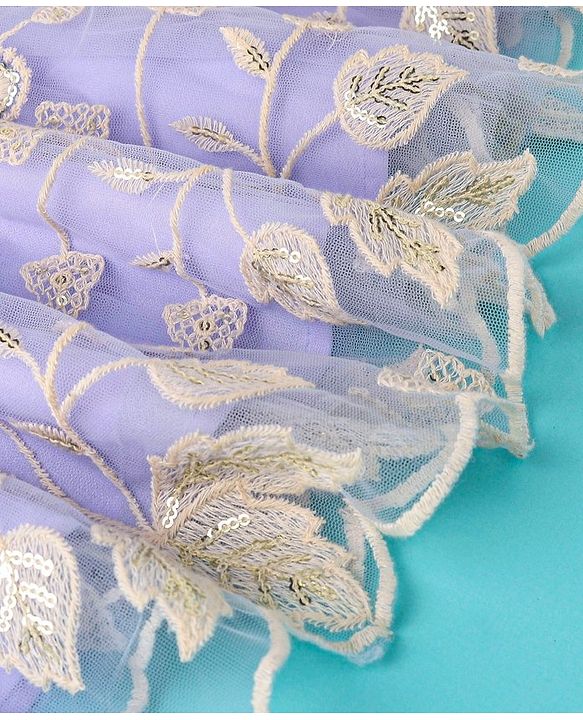 Babyhug Sleeveless Sequenced Choli & Floral Embroidered Lehenga with Dupatta Set - Lavender