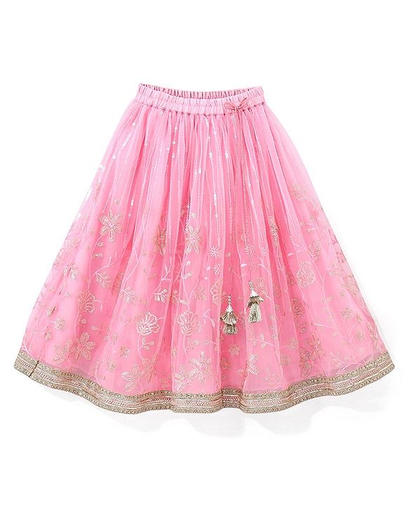 Babyhug Sleeveless Sequenced Choli with Embroidered Lehenga and Dupatta - Pink
