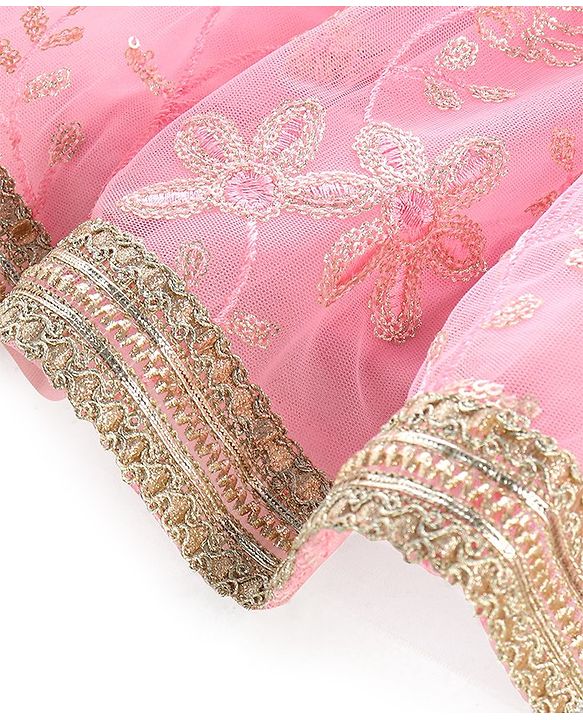 Babyhug Sleeveless Sequenced Choli with Embroidered Lehenga and Dupatta - Pink