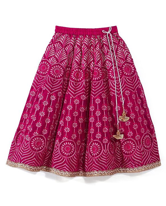 Babyhug Half Sleeves Sequenced Choli with Embroidered Lehenga and Dupatta Set - Fuschia