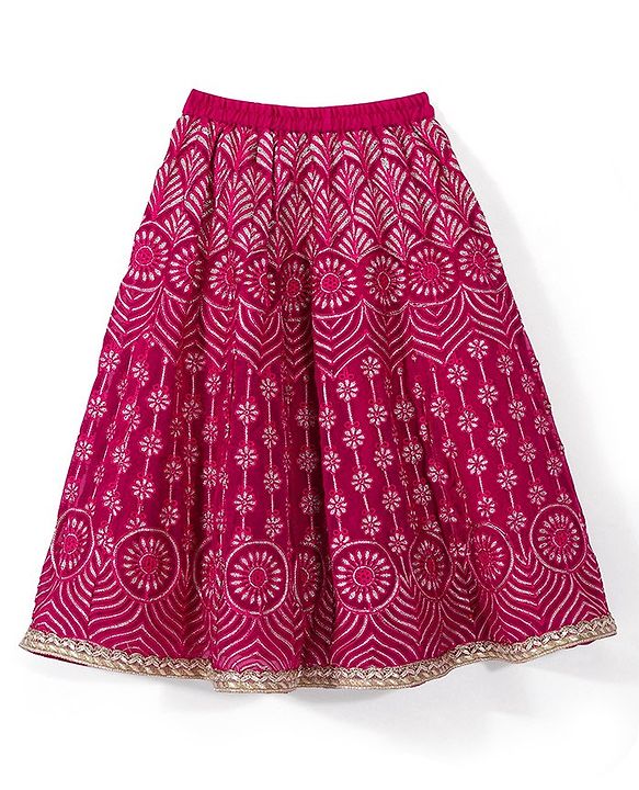 Babyhug Half Sleeves Sequenced Choli with Embroidered Lehenga and Dupatta Set - Fuschia