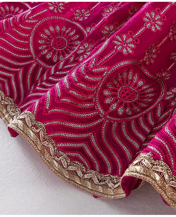 Babyhug Half Sleeves Sequenced Choli with Embroidered Lehenga and Dupatta Set - Fuschia