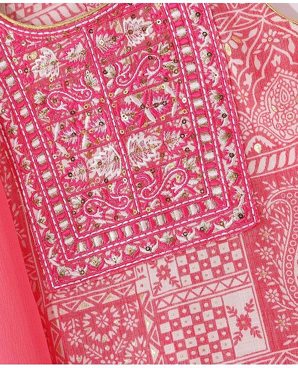 Babyhug Woven Sleeveless Kurti & Churidar Set with Dupatta Ajrakh Print - Pink