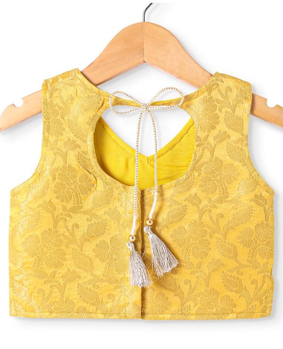 Babyhug  Brocade Sleeveless Floral Printed Choli Lehenga Set with Dupatta - Yellow