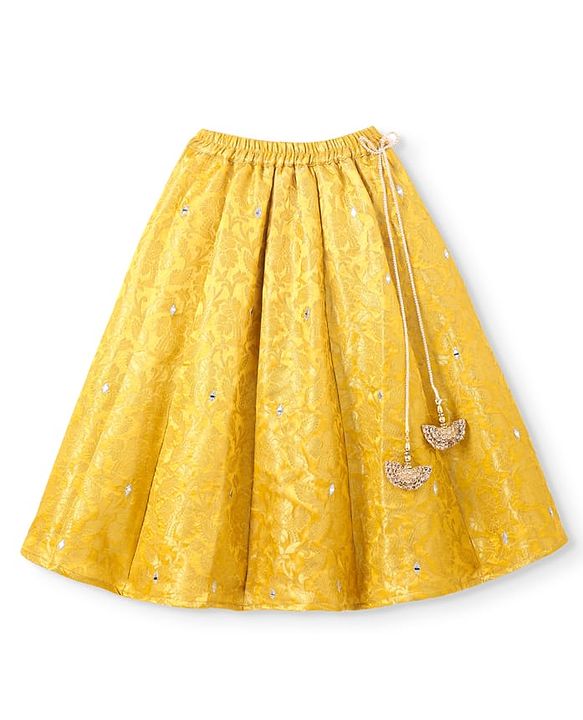 Babyhug  Brocade Sleeveless Floral Printed Choli Lehenga Set with Dupatta - Yellow