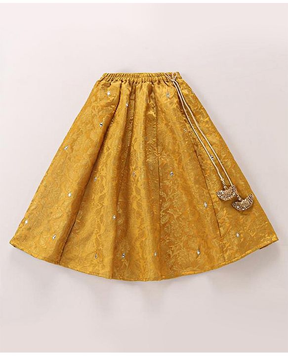 Babyhug  Brocade Sleeveless Floral Printed Choli Lehenga Set with Dupatta - Yellow