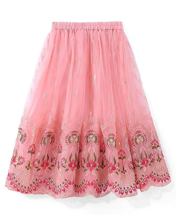 Babyhug Short Sleeve Floral Embroidered Lehenga Choli and Dupatta Set - Pink