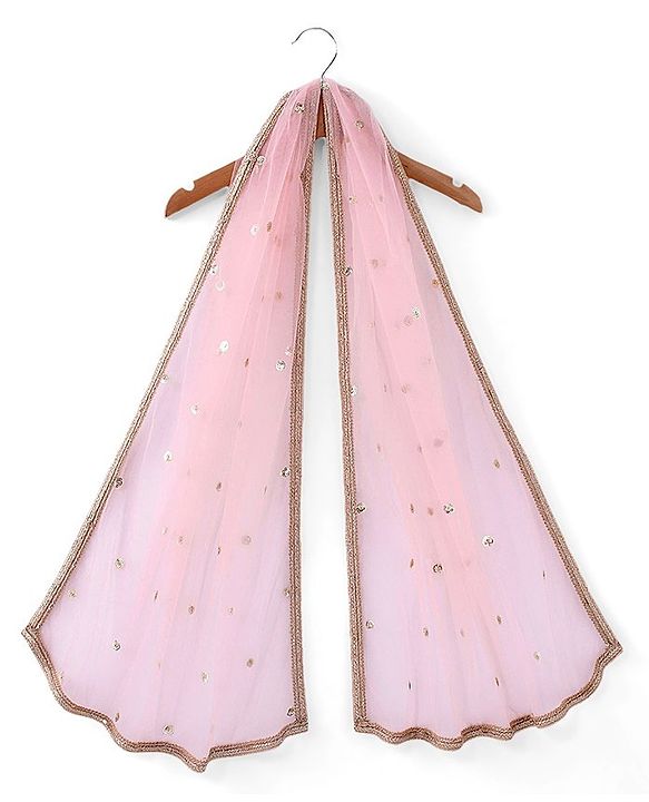 Babyhug Short Sleeve Floral Embroidered Lehenga Choli and Dupatta Set - Pink