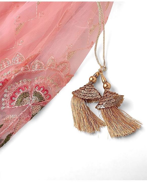 Babyhug Short Sleeve Floral Embroidered Lehenga Choli and Dupatta Set - Pink