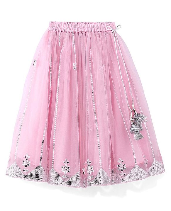 Babyhug Half Sleeve Sequined Choli Lehenga and Dupatta Set - Light Pink