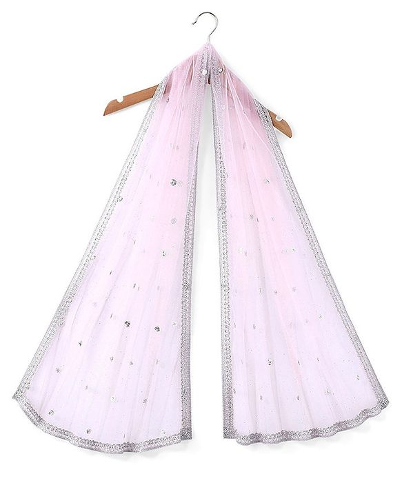 Babyhug Half Sleeve Sequined Choli Lehenga and Dupatta Set - Light Pink
